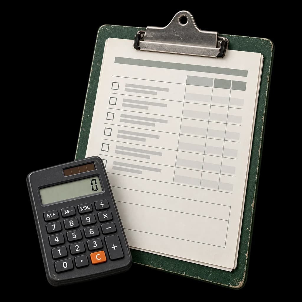 Inspection checklist on a green clipboard with a calculator